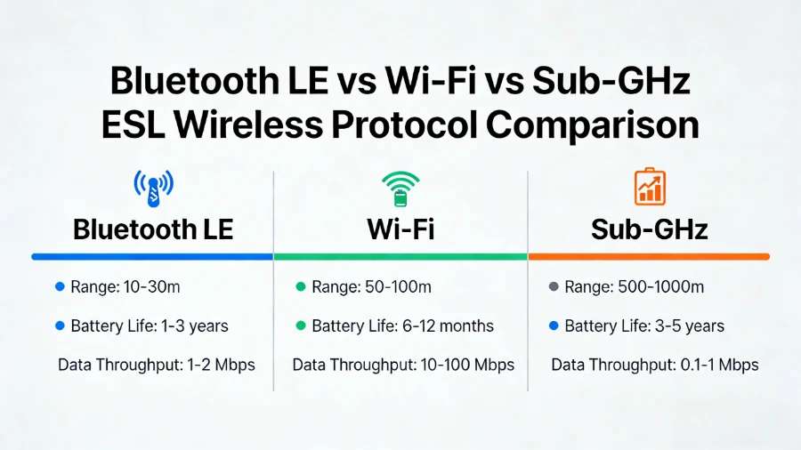 I-Bluetooth vs Wi{{0}Fi vs Sub{1}GHz Electronic shelf ilebula